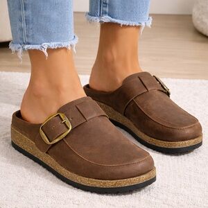 🔥 Mountain Sole Brown Buckle Clogs Size 9 | Comfort Slip-On Shoes Women